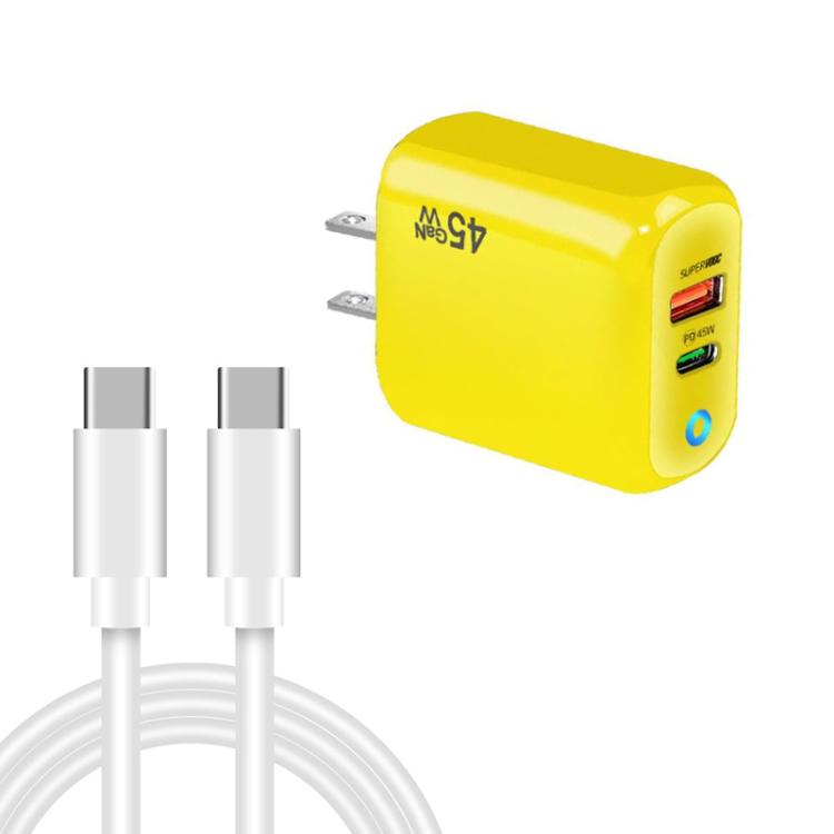 TE-PD45 GaN 45W PD3.0 / Type-C + USB 3.0 Charger with Type-C to Type-C Data Cable, US  Plug