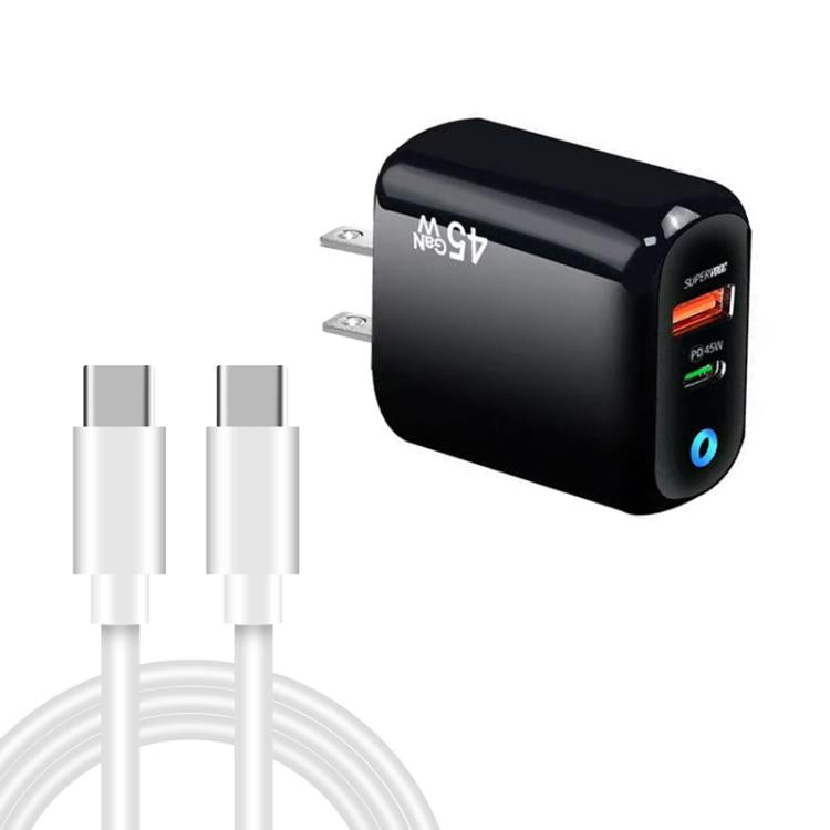 TE-PD45 GaN 45W PD3.0 / Type-C + USB 3.0 Charger with Type-C to Type-C Data Cable, US  Plug