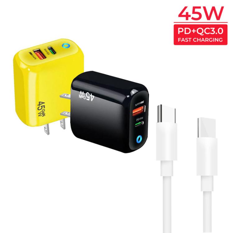 TE-PD45 GaN 45W PD3.0 / Type-C + USB 3.0 Charger with Type-C to Type-C Data Cable, US  Plug