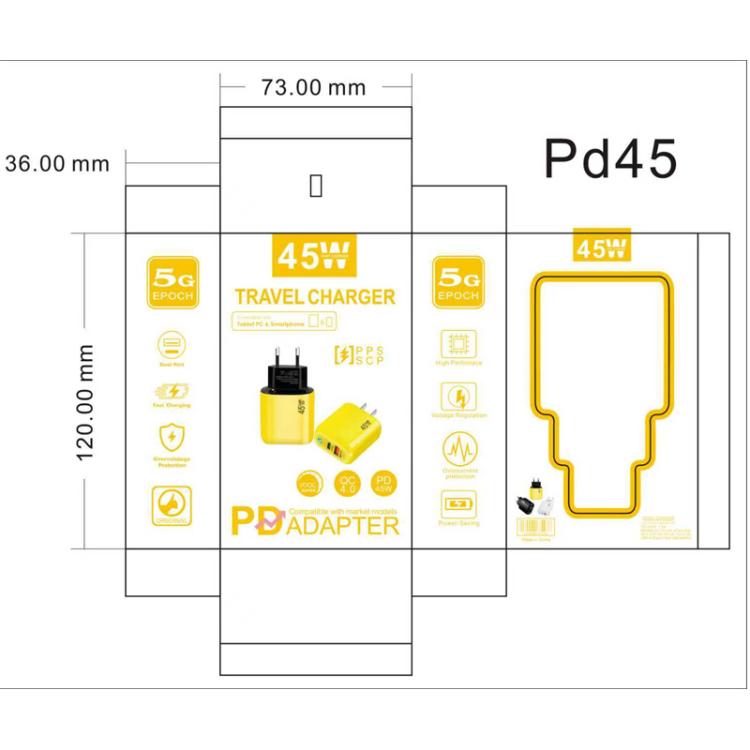 TE-PD45 GaN 45W PD3.0 / Type-C + USB 3.0 Charger with Type-C to Type-C Data Cable, US  Plug