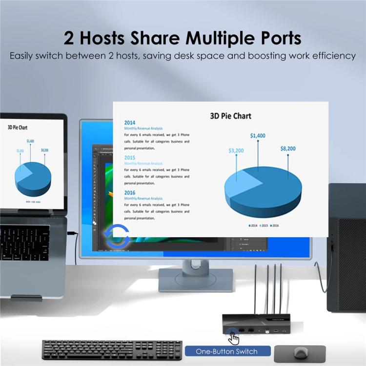 WAVLINK UG69PD27 USB-C KVM Exchanger Hub Adapter DisplayLink 4K Monitor Docking Station