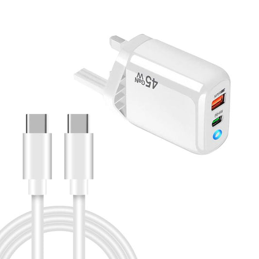 TE-PD45 GaN 45W PD3.0 / Type-C + USB 3.0 Charger with Type-C to Type-C Data Cable, UK  Plug