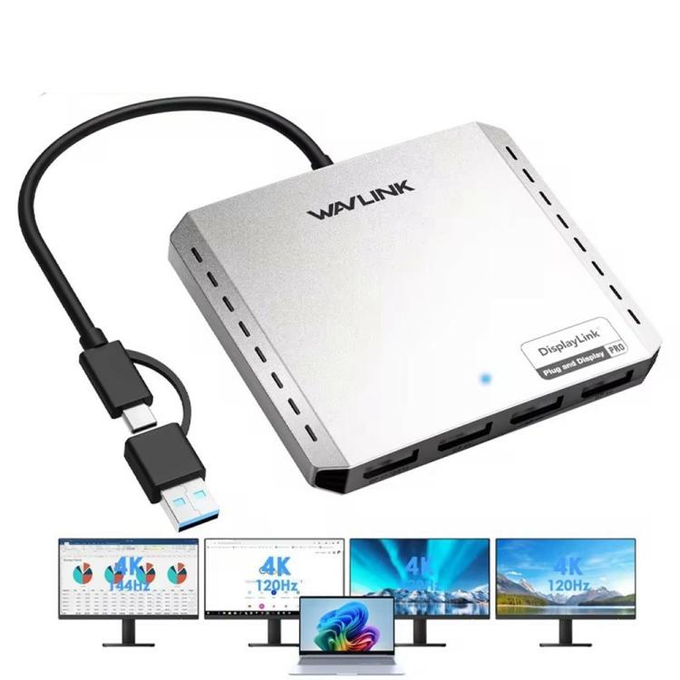 WAVLINK UG7501DH 85W Upstream Charging 2DP + 2HD Converter 4K / 8K Display Adapter