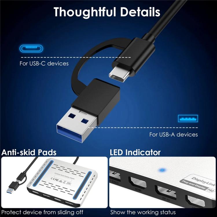 WAVLINK UG7501DH 85W Upstream Charging 2DP + 2HD Converter 4K / 8K Display Adapter