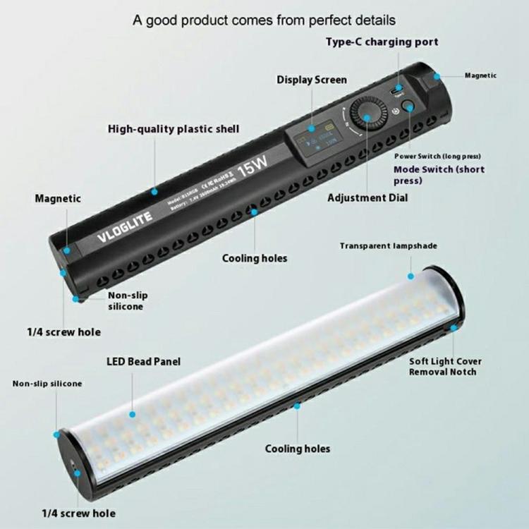 VLOGLITE B15RGB For Photography Live Streaming RGB Ambient Lamp Handheld LED Light Stick