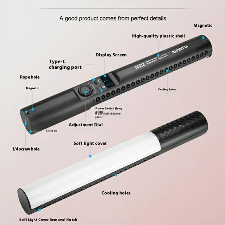 VLOGLITE B20RGB Magnetic LED Fill Light Handheld 20 Modes RGB Photography Light Stick