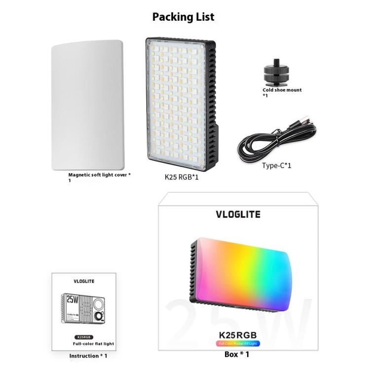 VLOGLITE K25RGB For Camera Photography Pocket Video Light 25W High Power RGB Fill Light