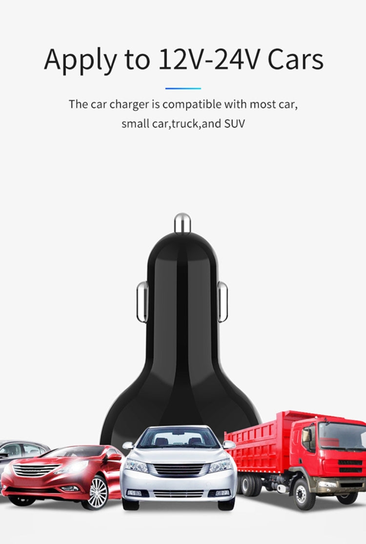 C02 Car Power Adapter in-car Phone Charger Type-C Fast Charger QC3.0 Dual USB Ports DC5V 2.4A 12V 24V Cigarette Lighter Power Supply