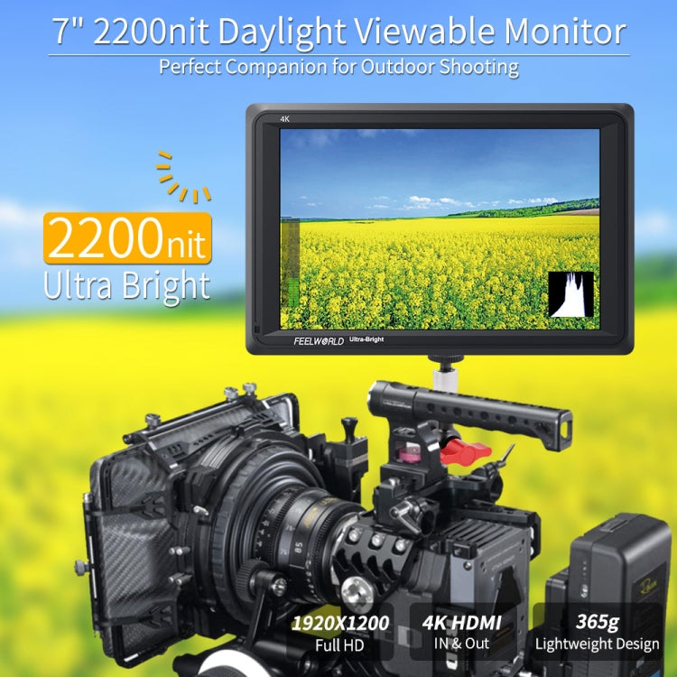 FEELWORLD FW279 7 Inch Ultra Bright 2200nit on Camera Field DSLR Monitor Full HD 1920x1200 4K HDMI Input Output High Brightness for DSLR Stabilizer