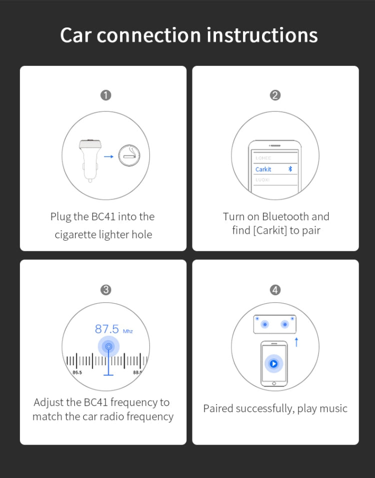 BC41 Multi-Functional MP3 Player, Bluetooth Receiver, USB Charger, Automobile Cigarette Lighter