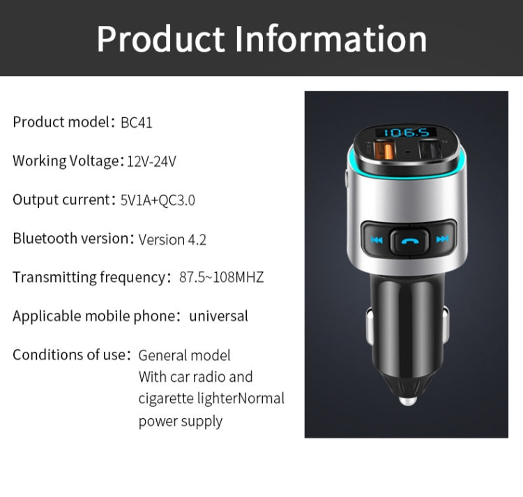 BC41 Multi-Functional MP3 Player, Bluetooth Receiver, USB Charger, Automobile Cigarette Lighter