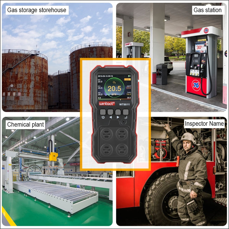 WINTACT WT8811 Compoud Gas Monitor LCD Display Rechargeable Multifunction 4 in1 Combustible O2 H2S CO Gas Sensor Sound-light Vibration Alarm