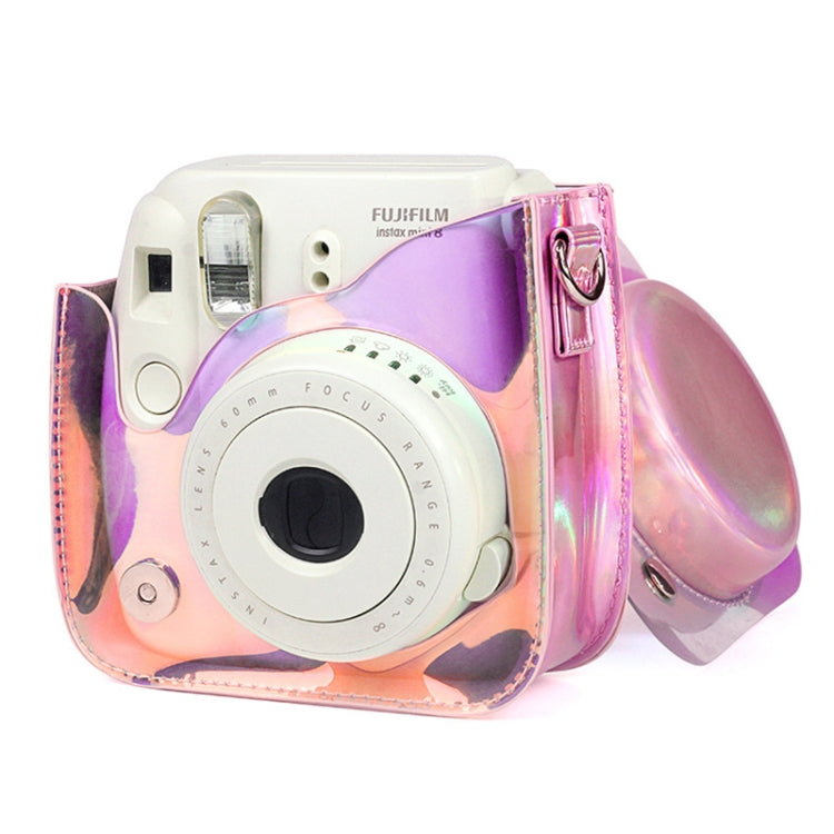 Richwell Translucent PVC Camera Bag for Fujifilm Instax Mini 8 8+ 9 Cover Case with Shoulder Strap Gradient Pink Shell