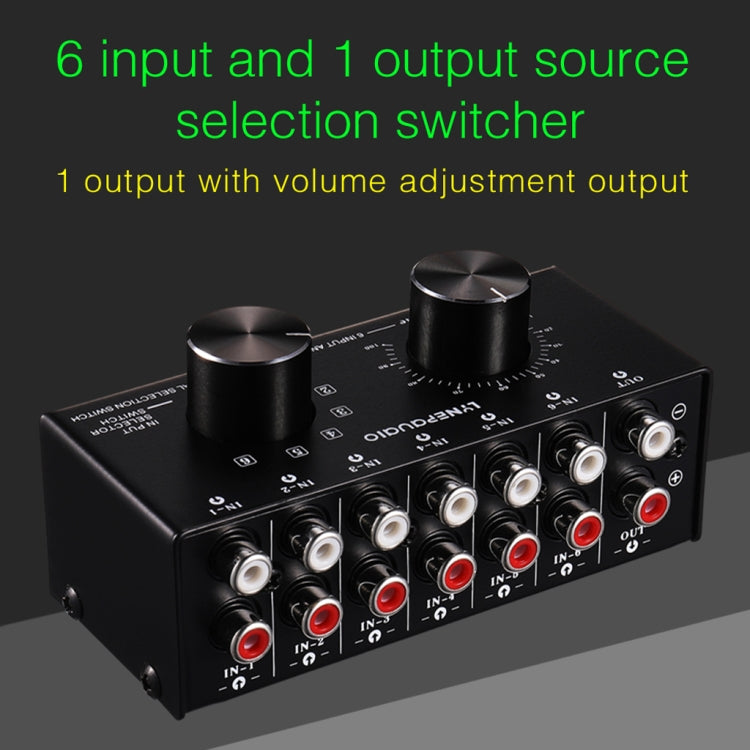 B016 6 Input 1 Output Audio Signal Source Selection Switcher, Output Volume Adjustment Control RCA Port