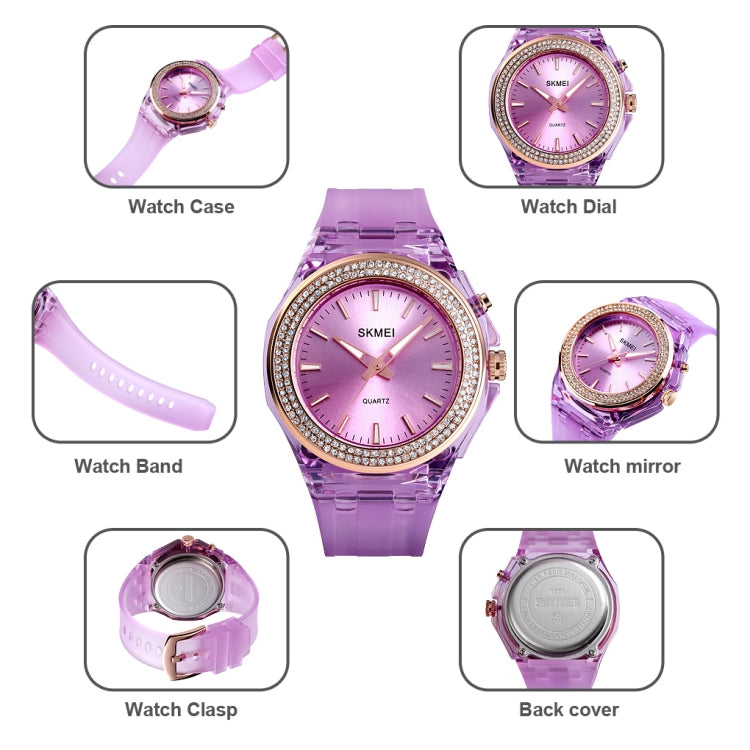 SkMEI 1553 Women LED Color Light Transparent Waterproof Watch Inlaid With Water Drill