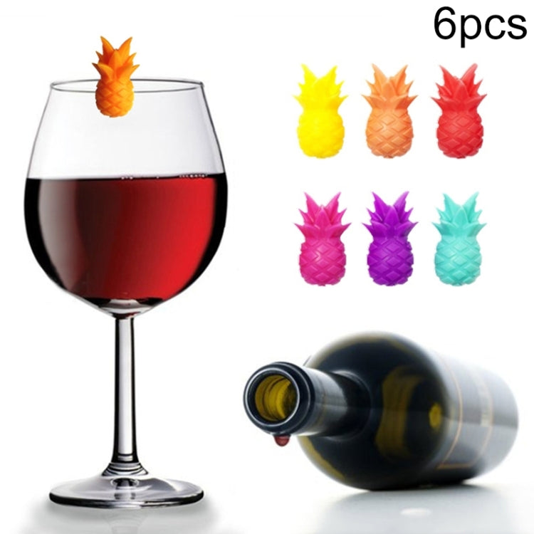6pcs / Set Wine Glass Silicone Pineapple Mark Distinguisher Party Fruit Shape Cup Mark
