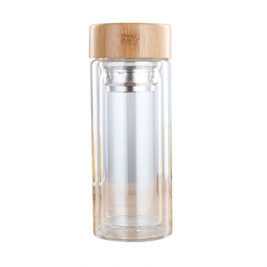 Glass Water Tea Bottles with Infuser Bamboo Lid Double Wall Brief Portable Outdoor Bottle