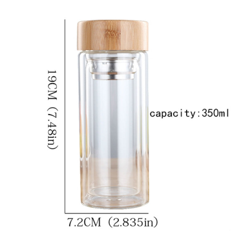 Glass Water Tea Bottles with Infuser Bamboo Lid Double Wall Brief Portable Outdoor Bottle