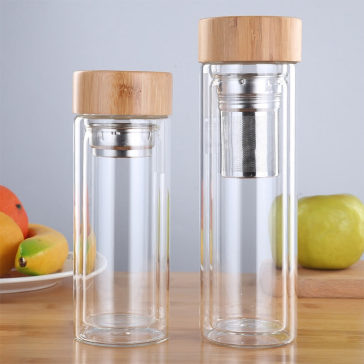 Glass Water Tea Bottles with Infuser Bamboo Lid Double Wall Brief Portable Outdoor Bottle