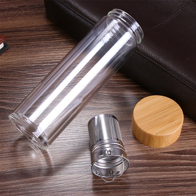 Glass Water Tea Bottles with Infuser Bamboo Lid Double Wall Brief Portable Outdoor Bottle