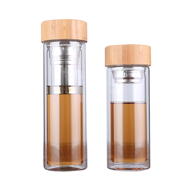 Glass Water Tea Bottles with Infuser Bamboo Lid Double Wall Brief Portable Outdoor Bottle