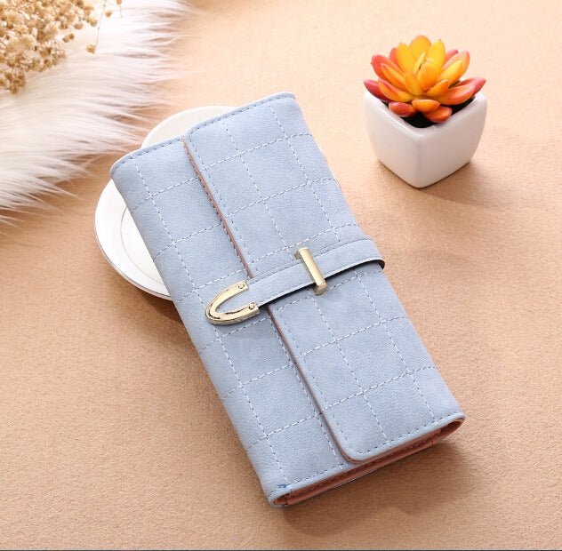 Women Purse Thread Plaid Leather Fashion Design With Polyester Phone Bag Long Slim Ladies Wallet