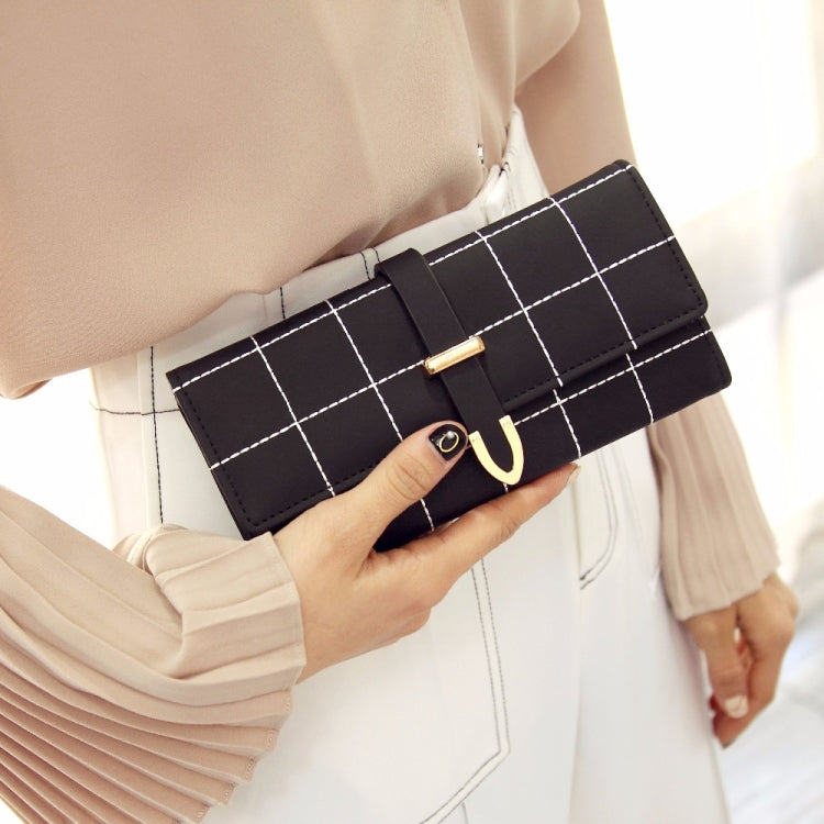 Women Purse Thread Plaid Leather Fashion Design With Polyester Phone Bag Long Slim Ladies Wallet
