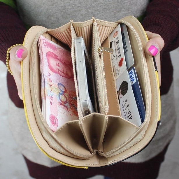 Cute Stitching Puppy Zipper Wallet Long Clutch Bag Ladies Wallet