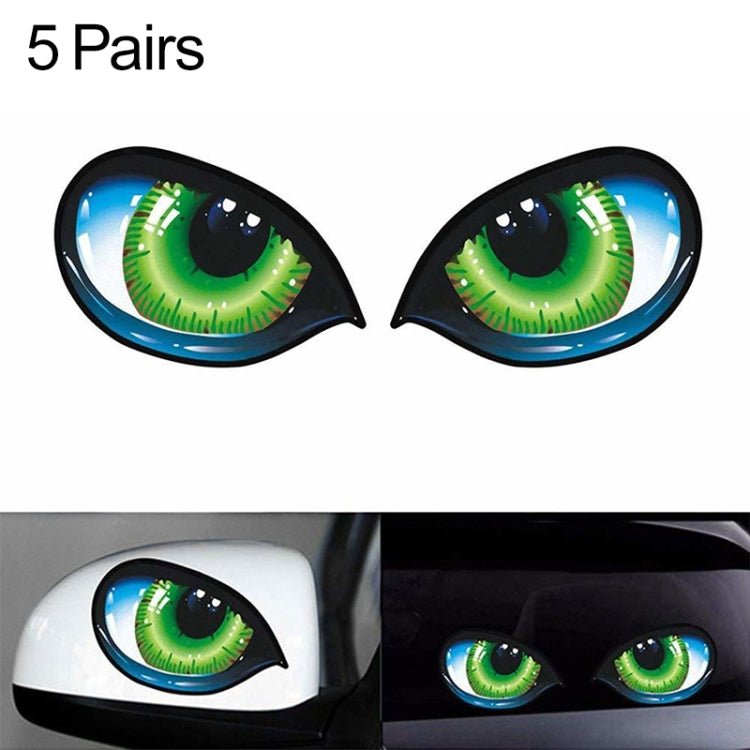 5 Pairs D 601 3D Stereo Reflective Cat Eyes Car Sticker Car Auto Side Fender Eye Stickers Adhesive Creative Rearview Mirror Decal, 12x7.5cm