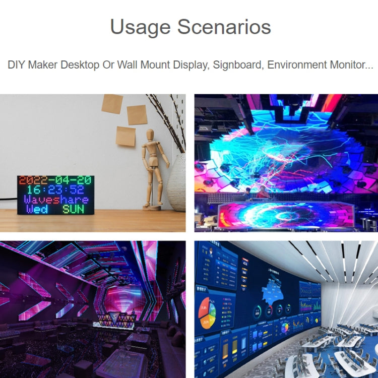 Waveshare RGB Full-color LED Matrix Panel, 2.5mm Pitch, 64x32 Pixels, Adjustable Brightness, 23707