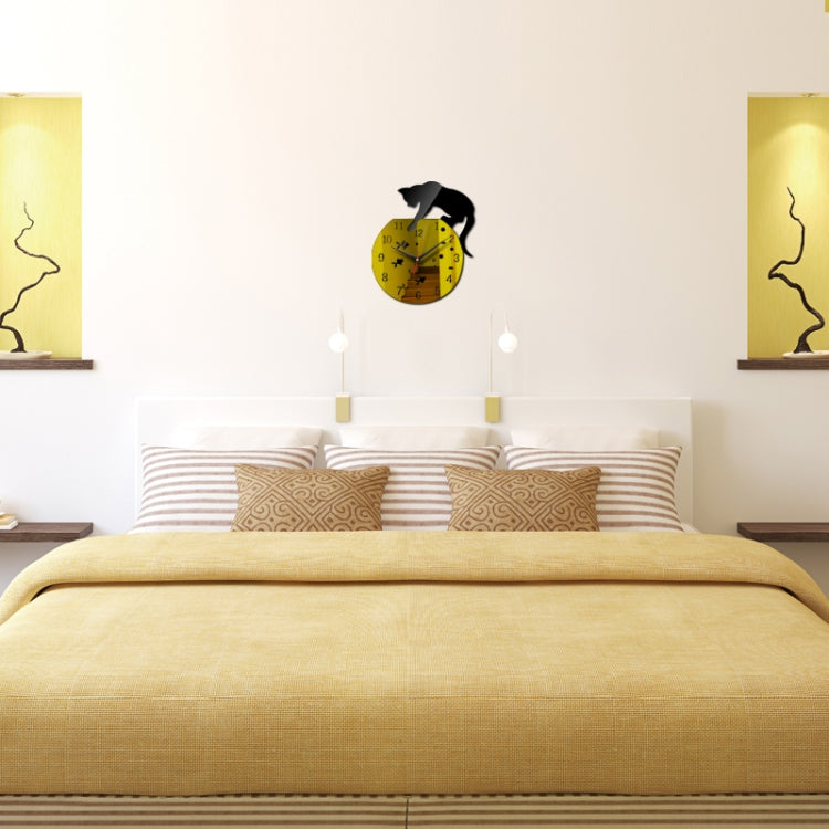 3D Acrylic Cat Mirror Wall Clock DIY Fashion Home Decoration