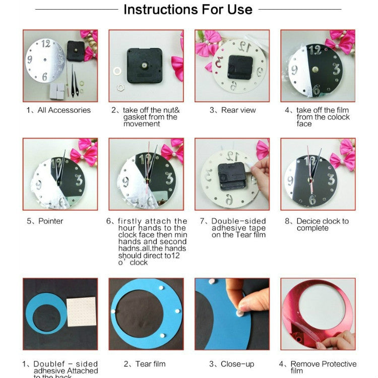 3D Acrylic Cat Mirror Wall Clock DIY Fashion Home Decoration