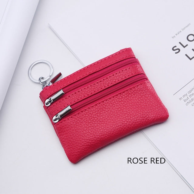 Genuine Leather Women Small Wallet Change Purses Zipper Card Holder Wallets