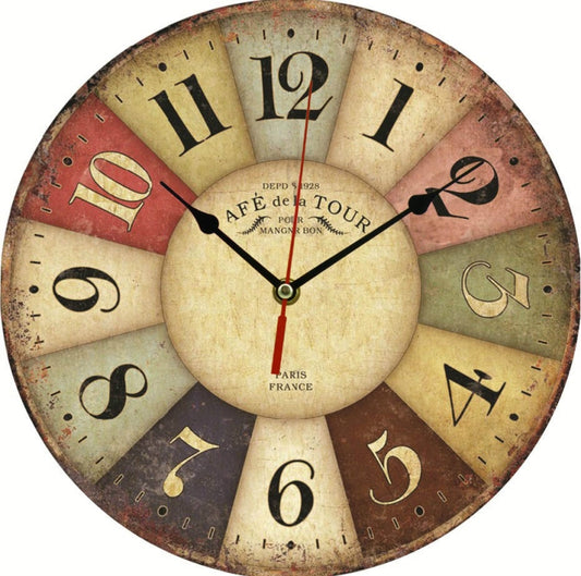 Vintage Wooden MDF Hanging Clock Mute Quartz Clock Living Room Wall Clock