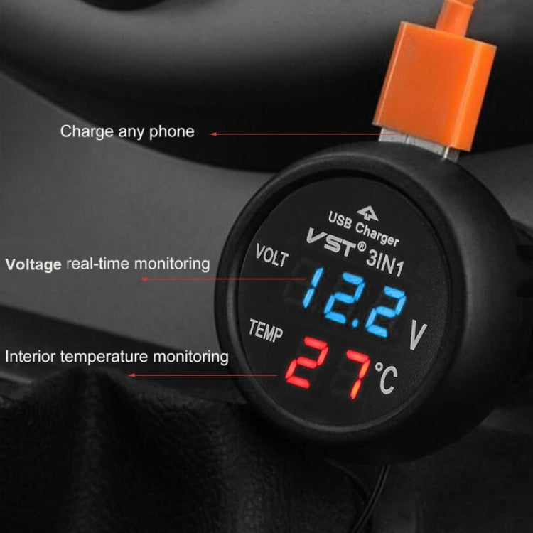 3 In 1 Car USB Charger Car Cigarette Lighter With Voltage Detection Display Multi-function Monitoring Table