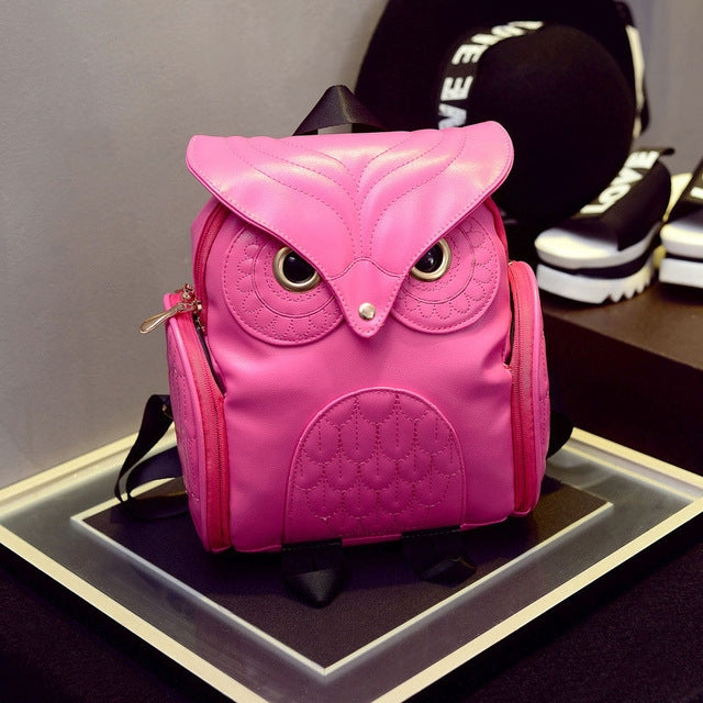 Owl Pattern Shoulder Bag Female PU Personality Backpack