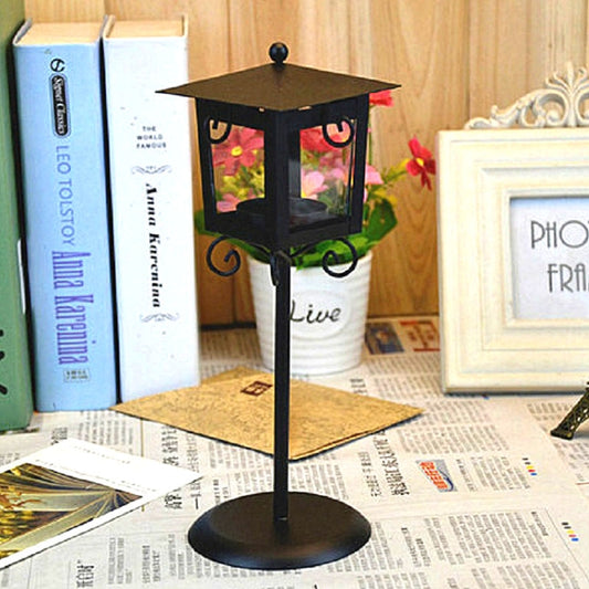 Glass Retro Wrought Iron Street Lamp Candle Holder Home Wedding Decoration