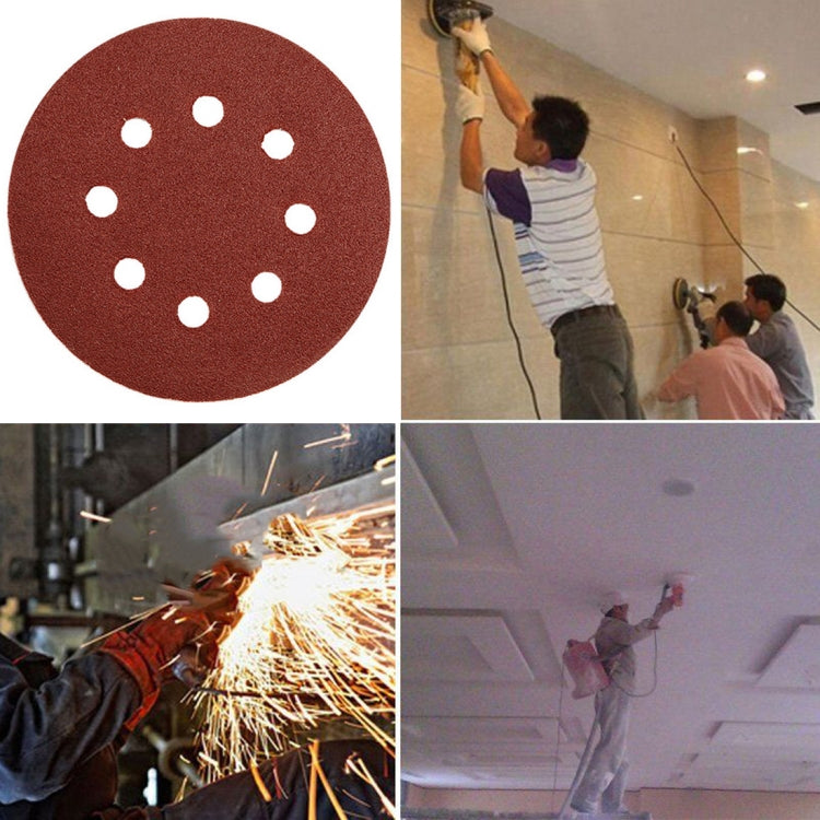 100 PCS 125MM Flocking Sandpaper 5 Inch 8 Hole Disc Sandpaper Self-adhesive Sandpaper