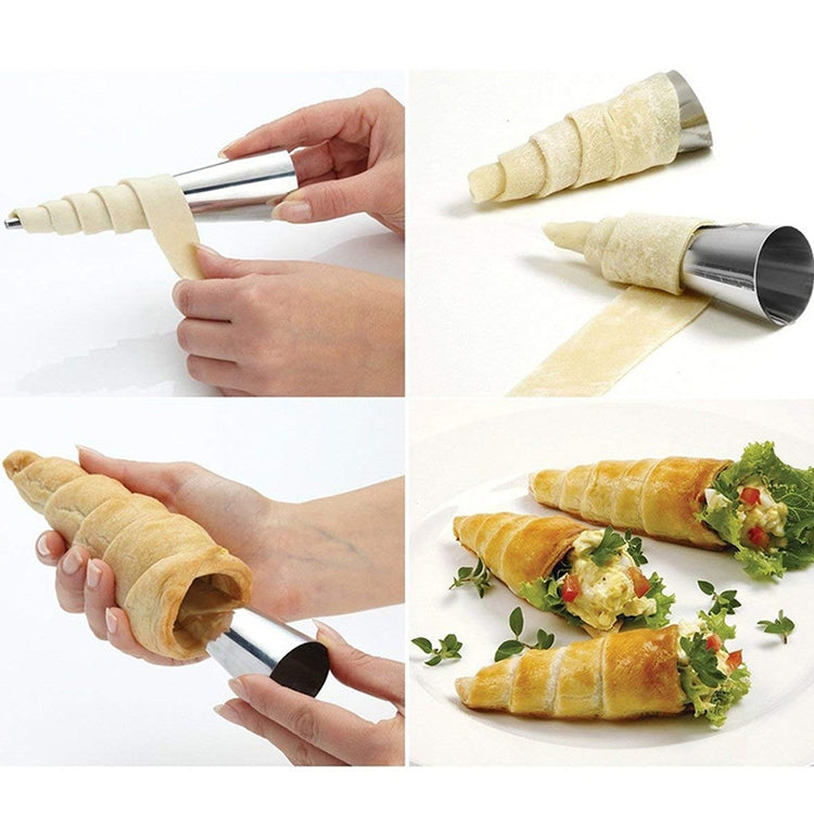 5 PCS Cone Roll Moulds Stainless Steel Spiral Nozzle Croissants Pastry Cream Horn Cake Mold