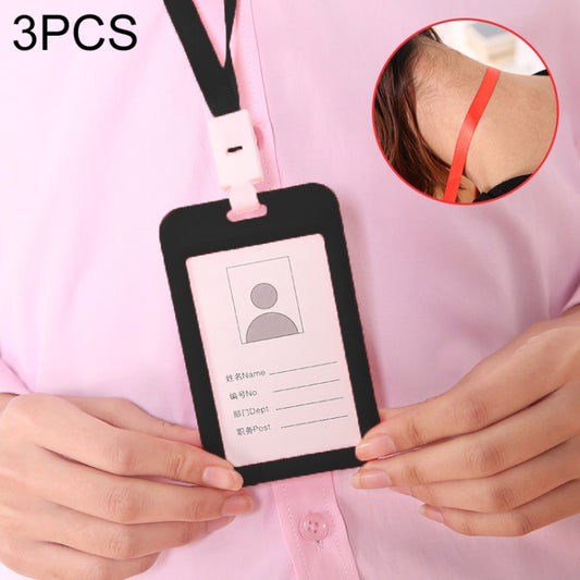 3 PCS Credit Card Holders PU Bank Card Neck Strap Bus Card ID Card Holder Identity Badge with Lanyard, Black, Pink, Gray, Green, Red, Yellow, Light Blue, Orange, Sapphire Blue