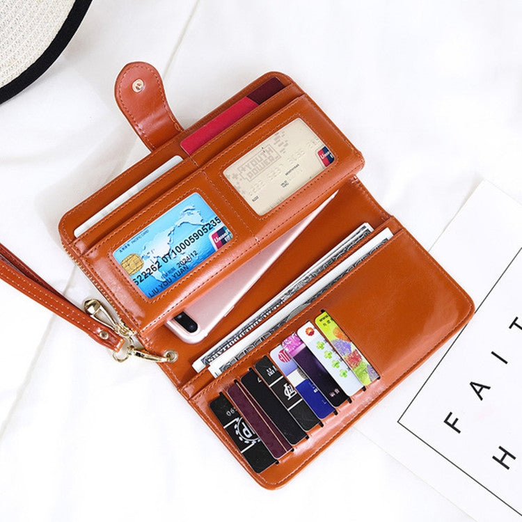 Ladies Oil Wax Leather Retro Long Large Capacity Multifunctional Wallet Clutch Bag
