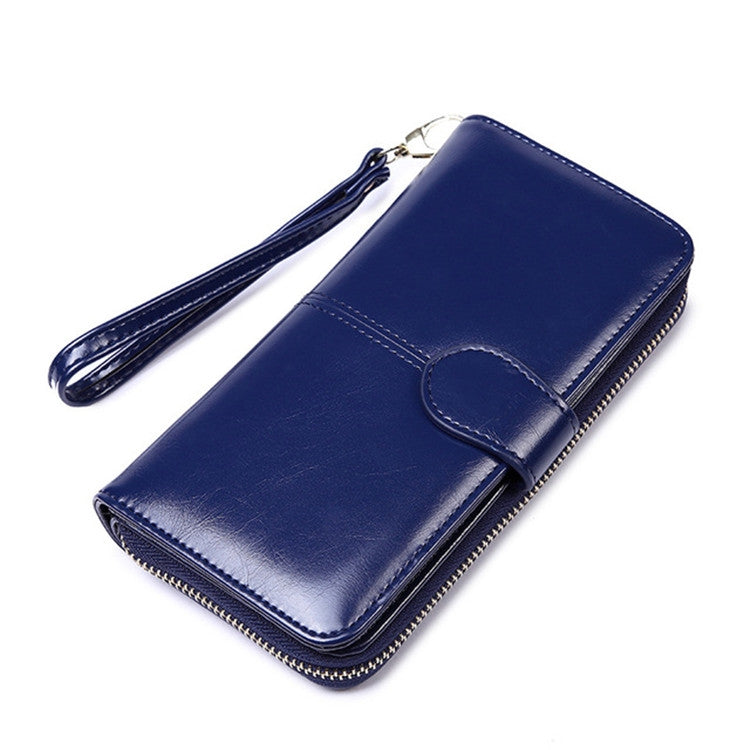 Ladies Oil Wax Leather Retro Long Large Capacity Multifunctional Wallet Clutch Bag