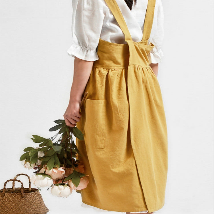 High Waist Cotton Linen Solid Color Apron