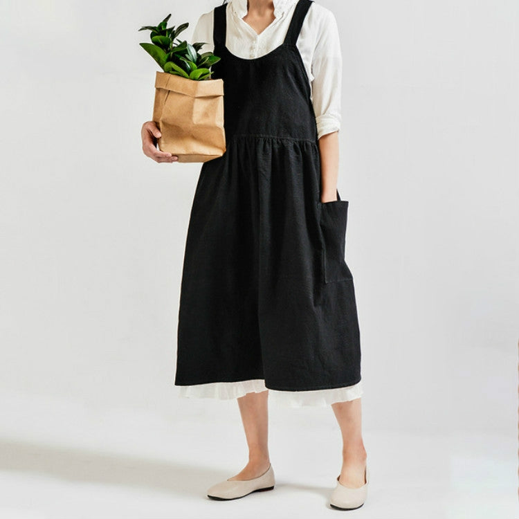 High Waist Cotton Linen Solid Color Apron