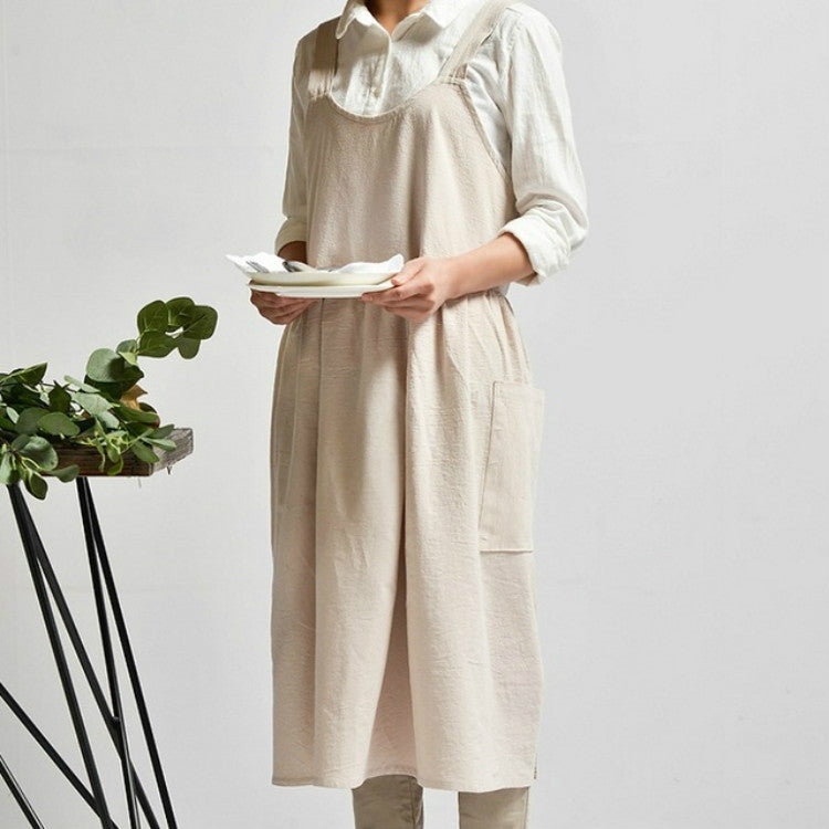 High Waist Cotton Linen Solid Color Apron