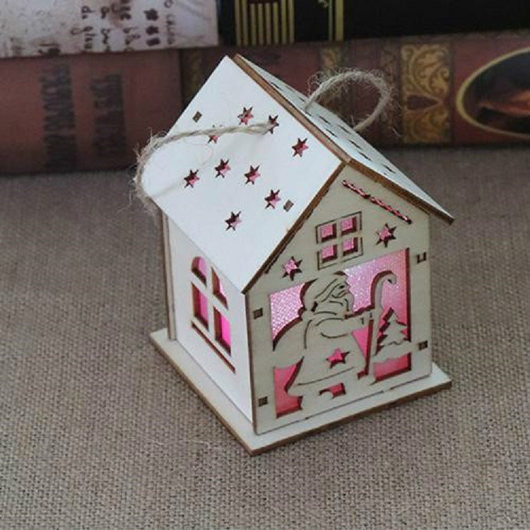 Christmas Luminous Wooden House Christmas Tree Decorations Hanging Ornaments DIY Gift Window Decoration