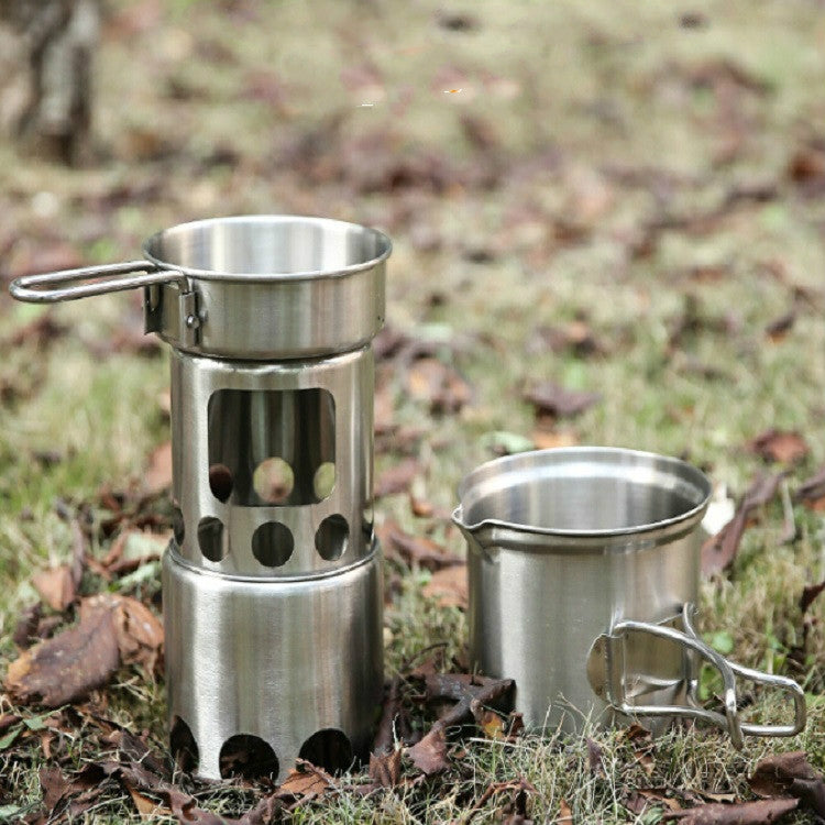 Outdoor Stainless Steel Windproof Stove Portable Camping Roast Stove Set