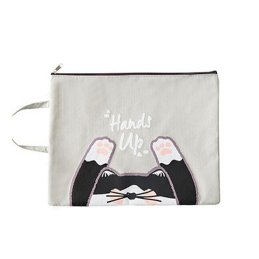 Cute Small Fresh Cartoon Cat A4 File Bag School Office Supplies Canvas Storage Bag