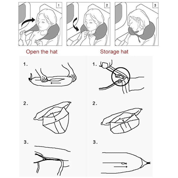 Portable Airplane Travel U-shaped Hooded Pillow Nap Time Neck Pillow