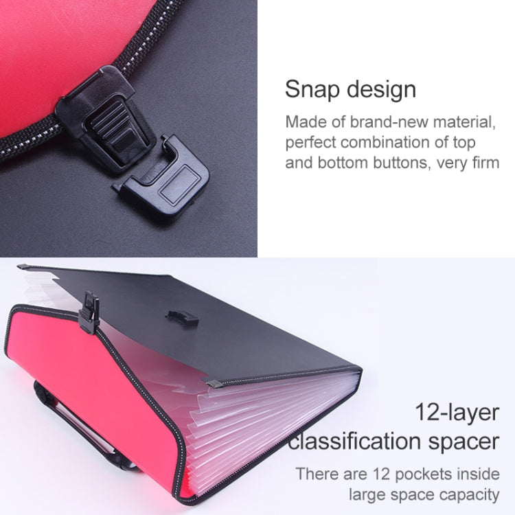 Portable 12-Layer File Pocket A4 Expanding File Classified Folder PP Storage Clip Ticket Package